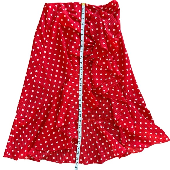 Finders Keepers Red with White Polka Dot Midi Ruffle Skirt Women's Size 6 Medium - Picture 9 of 11